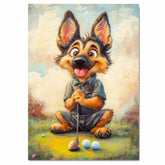 German Shepherd Dog Art for Golf Sports Lovers Gift for Shepherd Lovers Pet Sports Wall Décor on Ready to Hang 1.5" Thick Canvas Wrap, Floating Framed Canvas, Flat Rolled Canvas